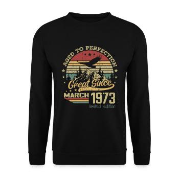 51 years old Aged to Perfection born in March 1973 - Unisex Sweatshirt - black - Front - Alina (178cm) & Michal (187cm)
