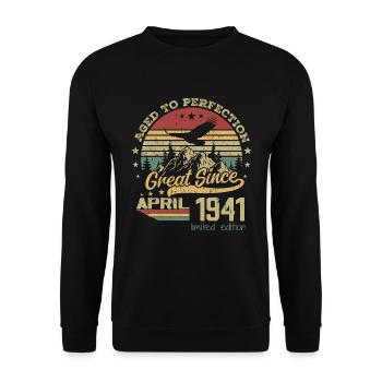 83 years old Aged to Perfection born in April 1941 - Unisex Sweatshirt - black - Front - Alina (178cm) & Michal (187cm)