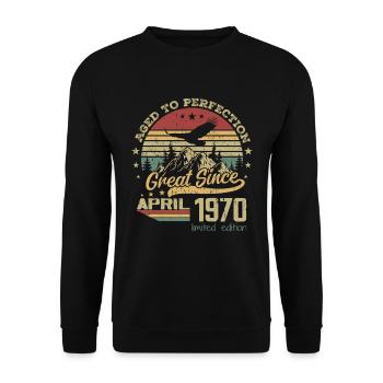 54 years old Aged to Perfection born in April 1970 - Unisex Sweatshirt - black - Front - Alina (178cm) & Michal (187cm)