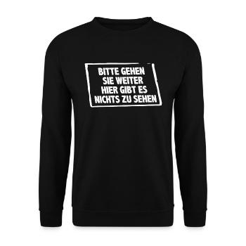 Bitte gehen Sie weiter Hingucker Spruch - Unisex Pullover - Schwarz - Vorne - Alina (178cm) & Michal (187cm)