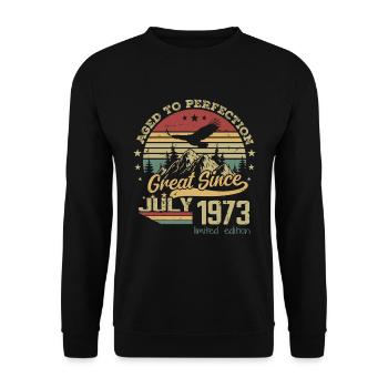 51 years old Aged to perfection born in July 1973 - Unisex Sweatshirt - black - Front - Alina (178cm) & Michal (187cm)