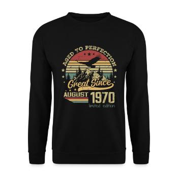 54 years old Aged to Perfection born in August 1970 - Unisex Sweatshirt - black - Front - Alina (178cm) & Michal (187cm)