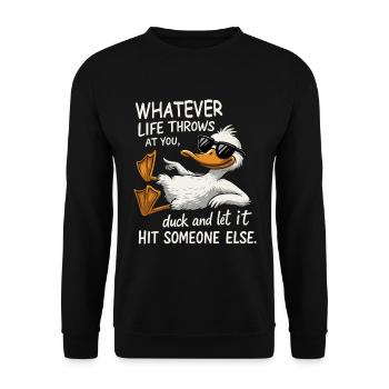 Funny Duck Let It Hit Someone Else - Sweat-shirt Unisexe - noir - Devant - Alina (178cm) & Michal (187cm)