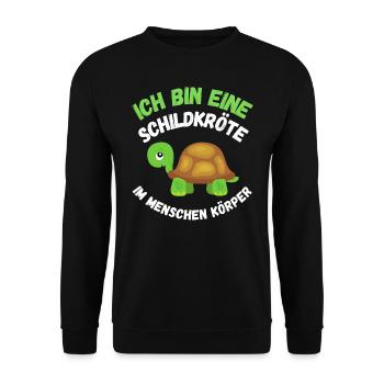 Ich bin eine Schildkröte Spruch Turtle Motiv - Unisex Pullover - Schwarz - Vorne - Alina (178cm) & Michal (187cm)