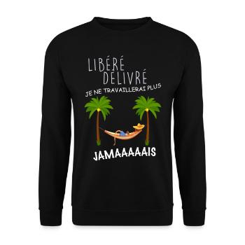 Homme retraite libéré. Départ en retraite - Sweat-shirt Unisexe - noir - Devant - Alina (178cm) & Michal (187cm)