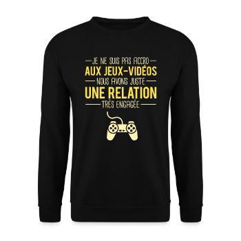 Pas accro aux jeux vidéos humour gamer geek - Sweat-shirt Unisexe - noir - Devant - Alina (178cm) & Michal (187cm)