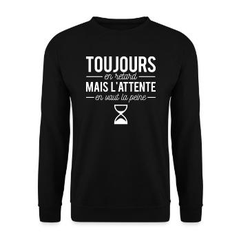 Toujours en retard pile en retard humour - Sweat-shirt Unisexe - noir - Devant - Alina (178cm) & Michal (187cm)