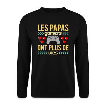 Cadeau papa gamer jeux vidéos gaming geek - Sweat-shirt Unisexe - noir - Devant - Alina (178cm) & Michal (187cm)