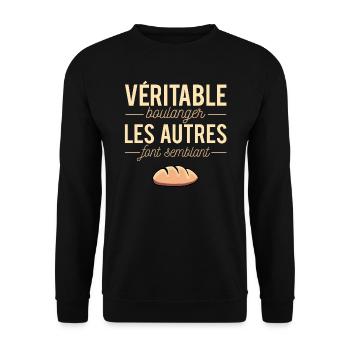 Véritable boulanger humour boulangerie - Sweat-shirt Unisexe - noir - Devant - Alina (178cm) & Michal (187cm)