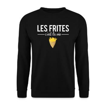Les frites c'est la vie cadeau humour patate - Sweat-shirt Unisexe - noir - Devant - Alina (178cm) & Michal (187cm)