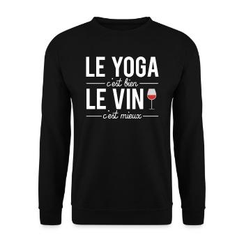 Le yoga c'est bien le vin c'est mieux humour apéro - Sweat-shirt Unisexe - noir - Devant - Alina (178cm) & Michal (187cm)