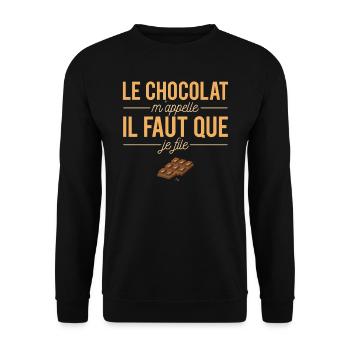 Le Chocolat M'Appelle il Faut Que Je File Gourmand - Sweat-shirt Unisexe - noir - Devant - Alina (178cm) & Michal (187cm)