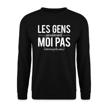 Les gens pardonnent moi pas humour - Sweat-shirt Unisexe - noir - Devant - Alina (178cm) & Michal (187cm)