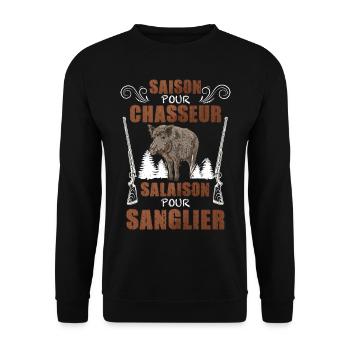 Saison Et Salaison Pour Sanglier Humour Chasseur - Sweat-shirt Unisexe - noir - Devant - Alina (178cm) & Michal (187cm)