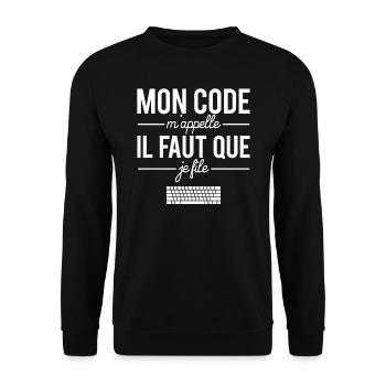 Mon code m'appelle il faut que je file codeur - Sweat-shirt Unisexe - noir - Devant - Alina (178cm) & Michal (187cm)
