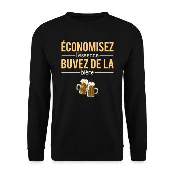 Économisez l'essence buvez de la bière humour - Sweat-shirt Unisexe - noir - Devant - Alina (178cm) & Michal (187cm)