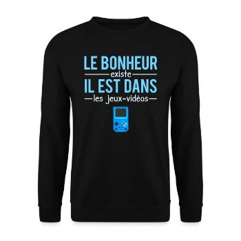 Le Bonheur Existe il Est Dans Les Jeux Vidéos - Sweat-shirt Unisexe - noir - Devant - Alina (178cm) & Michal (187cm)