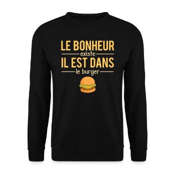 Le Bonheur Existe il Est Dans Le Burger Fast Food - Sweat-shirt Unisexe - noir - Devant - Alina (178cm) & Michal (187cm)