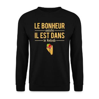 Le Bonheur Existe il Est Dans Le Kebab Humour - Sweat-shirt Unisexe - noir - Devant - Alina (178cm) & Michal (187cm)
