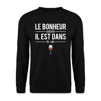 Le Bonheur Existe il Est Dans Le Vin Alcool Apéro - Sweat-shirt Unisexe - noir - Devant - Alina (178cm) & Michal (187cm)