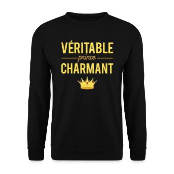 Véritable Prince Charmant Beau Gosse Humour - Sweat-shirt Unisexe - noir - Devant - Alina (178cm) & Michal (187cm)