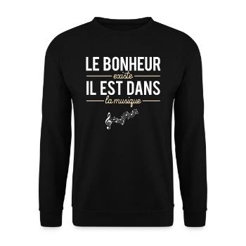 Le Bonheur Existe il Est Dans La Musique Humour - Sweat-shirt Unisexe - noir - Devant - Alina (178cm) & Michal (187cm)