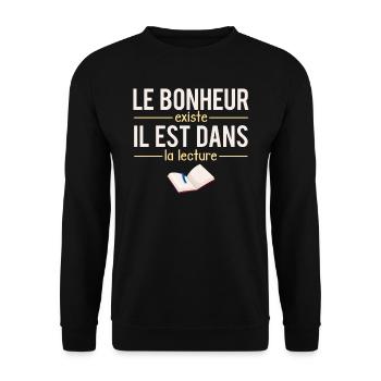 Le Bonheur Existe il Est Dans La Lecture Humour - Sweat-shirt Unisexe - noir - Devant - Alina (178cm) & Michal (187cm)