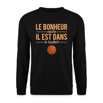 Le Bonheur Existe il Est Dans Le Basket Humour - Sweat-shirt Unisexe - noir - Devant - Alina (178cm) & Michal (187cm)