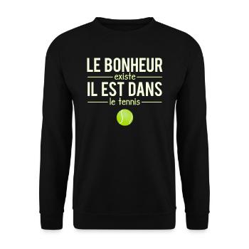 Le Bonheur Existe il Est Dans Le Tennis Humour - Sweat-shirt Unisexe - noir - Devant - Alina (178cm) & Michal (187cm)