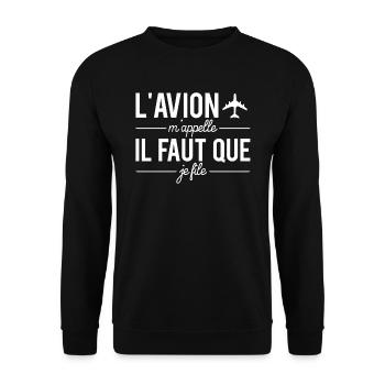 L' Avion M'appelle il Faut Que Je File Voyageur - Sweat-shirt Unisexe - noir - Devant - Alina (178cm) & Michal (187cm)