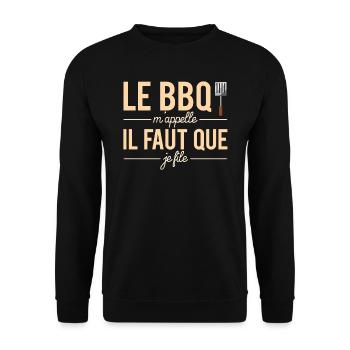 Le Barbecue M'Appelle il Faut Que Je File Humour - Sweat-shirt Unisexe - noir - Devant - Alina (178cm) & Michal (187cm)