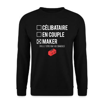 Célibataire En Couple Maker Bricoleur Humour - Sweat-shirt Unisexe - noir - Devant - Alina (178cm) & Michal (187cm)
