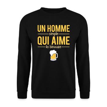 Un Homme Simple Qui Aime La Binouze Bière Humour - Sweat-shirt Unisexe - noir - Devant - Alina (178cm) & Michal (187cm)
