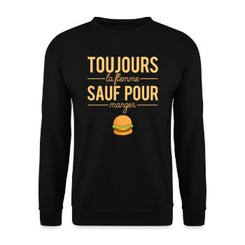 Toujours La Flemme Sauf Pour Manger Fast Food - Sweat-shirt Unisexe - noir - Devant - Alina (178cm) & Michal (187cm)
