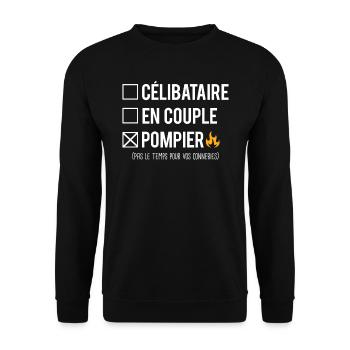 Célibataire En Couple Pompier Métier Humour - Sweat-shirt Unisexe - noir - Devant - Alina (178cm) & Michal (187cm)