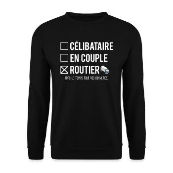 Célibataire En Couple Routier Chauffeur Camion - Sweat-shirt Unisexe - noir - Devant - Alina (178cm) & Michal (187cm)