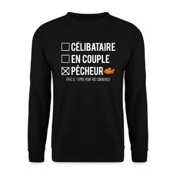 Célibataire En Couple Blague Pêcheur Humour - Sweat-shirt Unisexe - noir - Devant - Alina (178cm) & Michal (187cm)