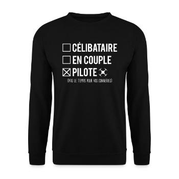 Célibataire En Couple Pilote De Drone Humour - Sweat-shirt Unisexe - noir - Devant - Alina (178cm) & Michal (187cm)