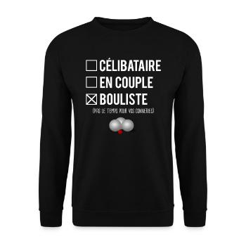 Célibataire En Couple Bouliste Pétanque Humour - Sweat-shirt Unisexe - noir - Devant - Alina (178cm) & Michal (187cm)