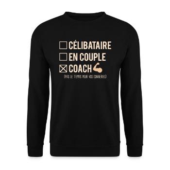 Célibataire En Couple Coach Sportif Humour - Sweat-shirt Unisexe - noir - Devant - Alina (178cm) & Michal (187cm)