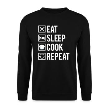 Eat Sleep Cook Repeat Métier Cuisinier Humour - Sweat-shirt Unisexe - noir - Devant - Alina (178cm) & Michal (187cm)