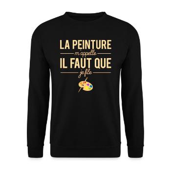 La Peinture M'appelle il Faut Que Je File Humour - Sweat-shirt Unisexe - noir - Devant - Alina (178cm) & Michal (187cm)