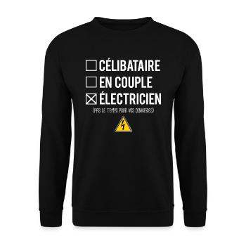 Célibataire En Couple Meilleur Électricien Humour - Sweat-shirt Unisexe - noir - Devant - Alina (178cm) & Michal (187cm)