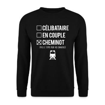 Célibataire En Couple Cheminot Train Humour - Sweat-shirt Unisexe - noir - Devant - Alina (178cm) & Michal (187cm)