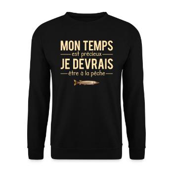 Mon Temps Est Précieux Blague Pêcheur Humour - Sweat-shirt Unisexe - noir - Devant - Alina (178cm) & Michal (187cm)