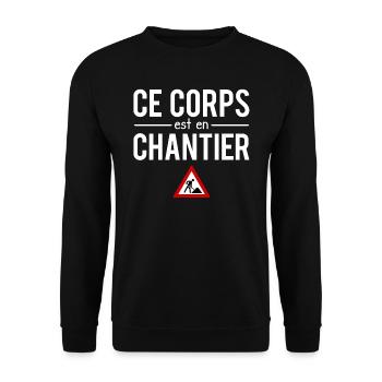 Ce Corps Est En Chantier Ventre Sport Humour - Sweat-shirt Unisexe - noir - Devant - Alina (178cm) & Michal (187cm)