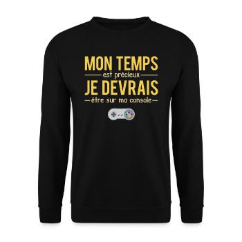 Mon Temps Est Précieux Jeux Vidéos Gamer Humour - Sweat-shirt Unisexe - noir - Devant - Alina (178cm) & Michal (187cm)