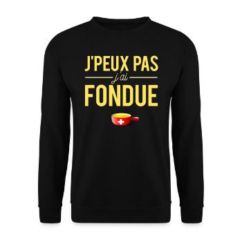 J'Peux Pas J'Ai Fondue Fromage Humour - Sweat-shirt Unisexe - noir - Devant - Alina (178cm) & Michal (187cm)