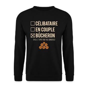 Célibataire En Couple Métier Bûcheron Humour - Sweat-shirt Unisexe - noir - Devant - Alina (178cm) & Michal (187cm)