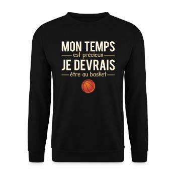 Mon Temps Est Précieux Sport Basket Humour - Sweat-shirt Unisexe - noir - Devant - Alina (178cm) & Michal (187cm)